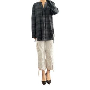 Theory Women’s Orvimo Wool Plaid Tunic Gray/Black Top Size M
